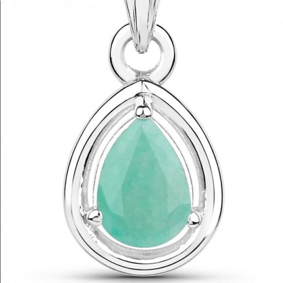 Silver and Green Teardrop Necklace - Picture 2 of 8